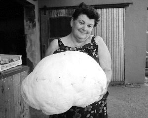 Una vecina de Carasa, con el champiñón. / M. GARCÍA/