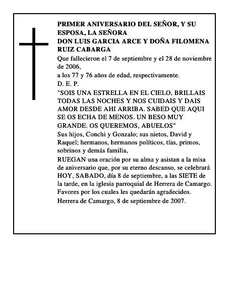 DON LUIS GARCIA ARCE Y DOÑA FILOMENA RUIZ CABARGA