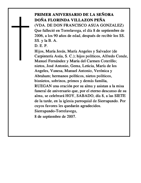 DOÑA FLORINDA VILLAZON PEÑA