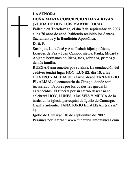 DOÑA MARIA CONCEPCION HAYA RIVAS