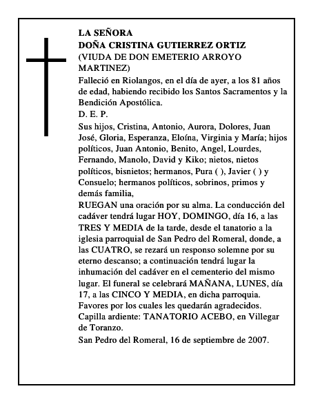 DOÑA CRISTINA GUTIERREZ ORTIZ