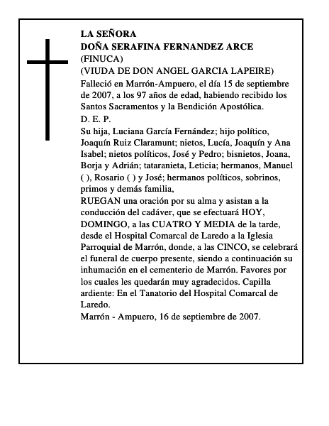DOÑA SERAFINA FERNANDEZ ARCE