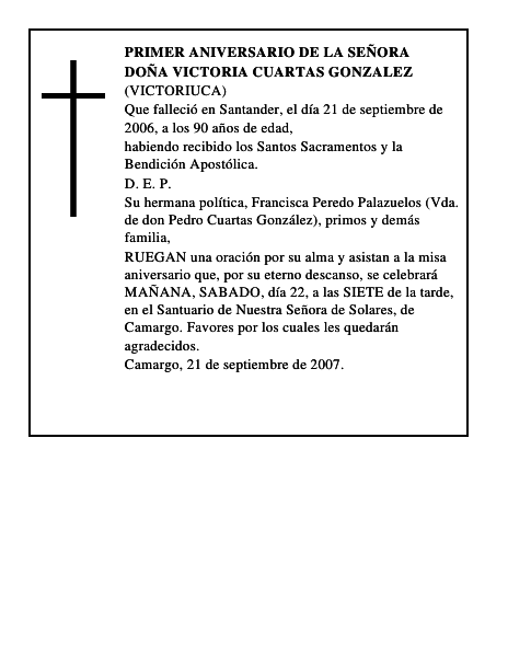 DOÑA VICTORIA CUARTAS GONZALEZ
