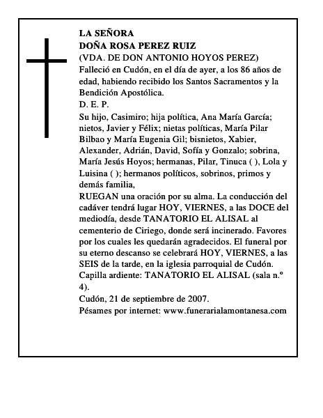 DOÑA ROSA PEREZ RUIZ