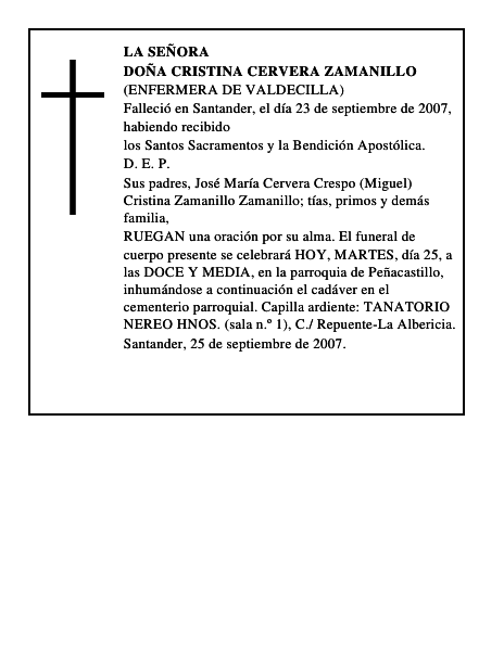 DOÑA CRISTINA CERVERA ZAMANILLO