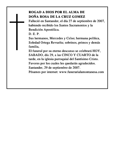 DOÑA ROSA DE LA CRUZ GOMEZ