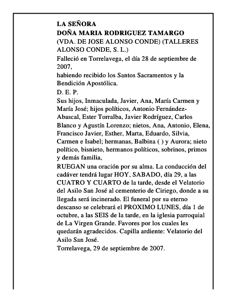 DOÑA MARIA RODRIGUEZ TAMARGO