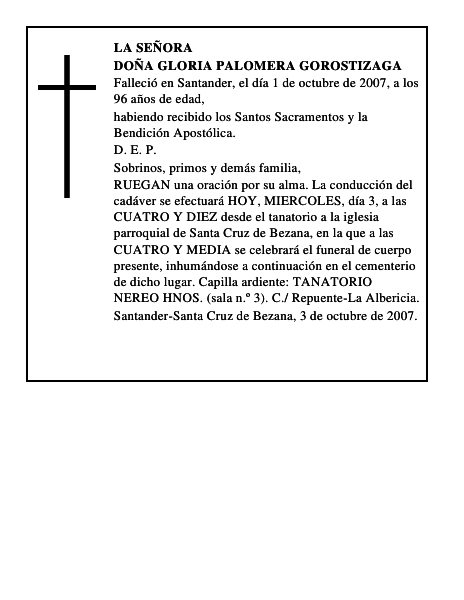 DOÑA GLORIA PALOMERA GOROSTIZAGA