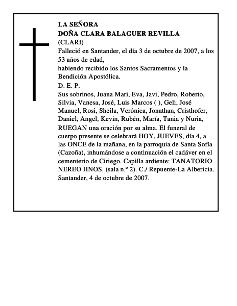 DOÑA CLARA BALAGUER REVILLA