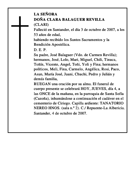 DOÑA CLARA BALAGUER REVILLA
