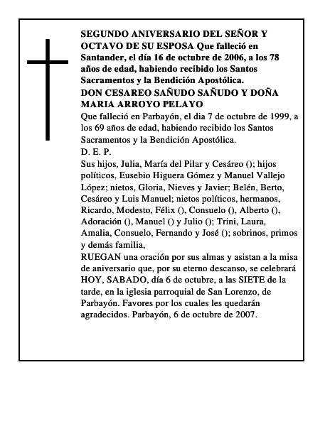 DON CESAREO SAÑUDO SAÑUDO y DOÑA MARIA ARROYO PELAYO