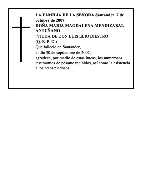 DOÑA MARIA MAGDALENA MENDIZABAL ANTUÑANO