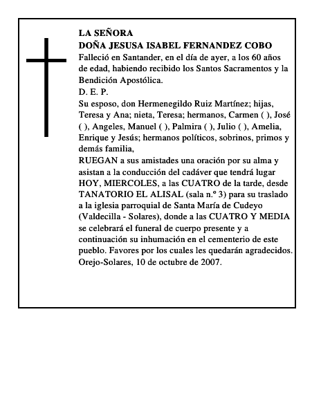 DOÑA JESUSA ISABEL FERNANDEZ COBO