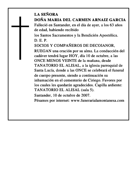 DOÑA MARIA DEL CARMEN ARNAIZ GARCIA