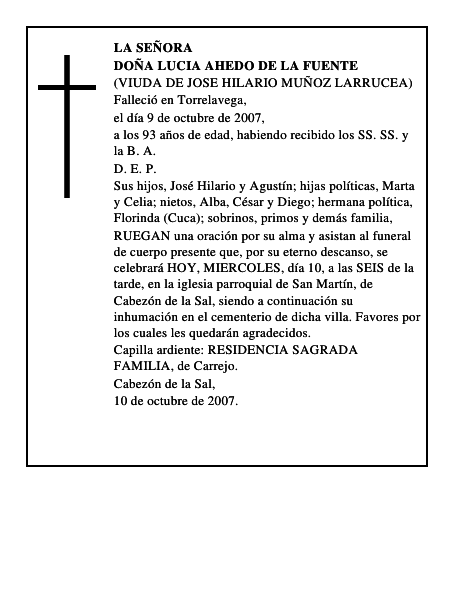 DOÑA LUCIA AHEDO DE LA FUENTE
