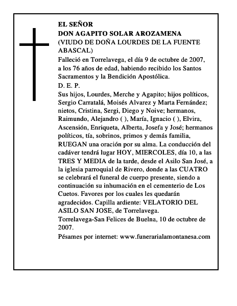 DON AGAPITO SOLAR AROZAMENA