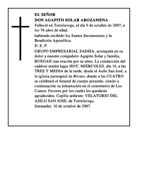 DON AGAPITO SOLAR AROZAMENA