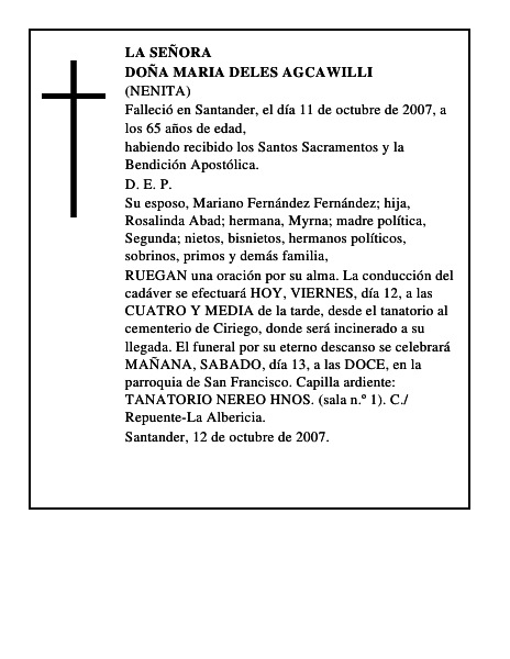 DOÑA MARIA DELES AGCAWILLI