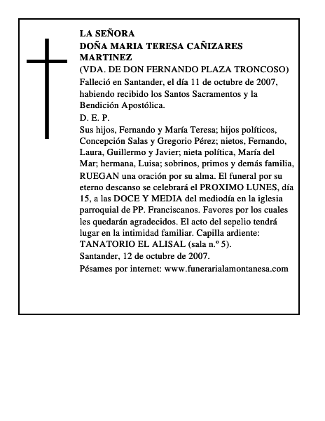 DOÑA MARIA TERESA CAÑIZARES MARTINEZ
