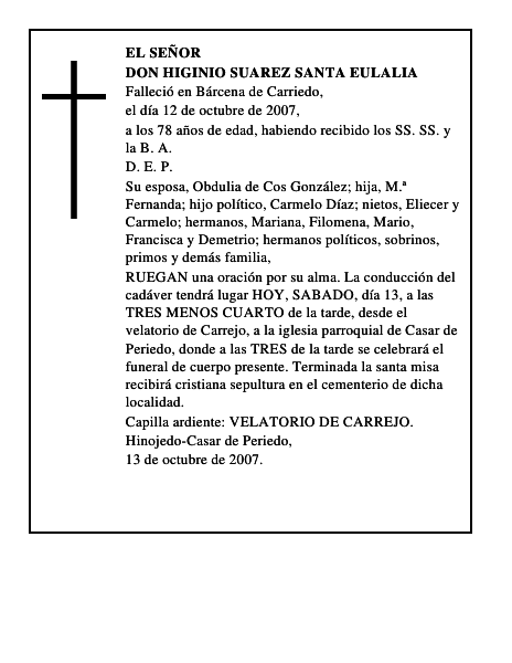 DON HIGINIO SUAREZ SANTA EULALIA