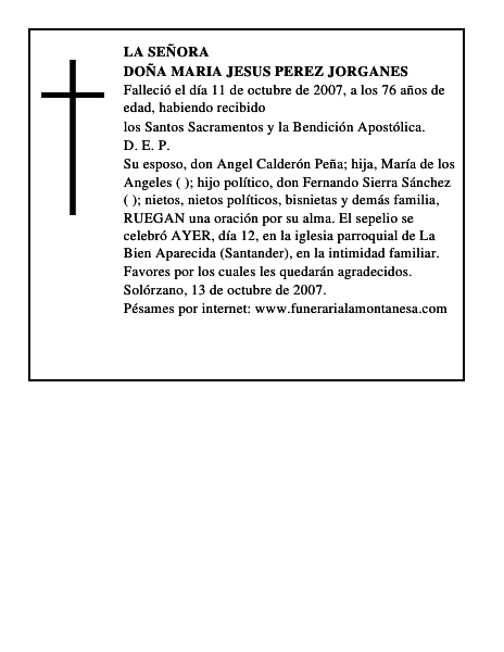 DOÑA MARIA JESUS PEREZ JORGANES