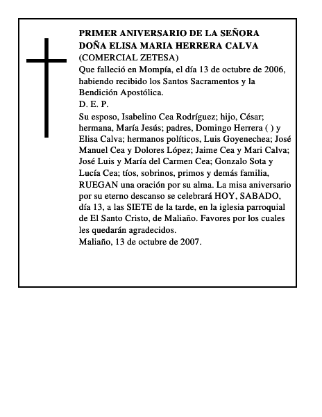 DOÑA ELISA MARIA HERRERA CALVA