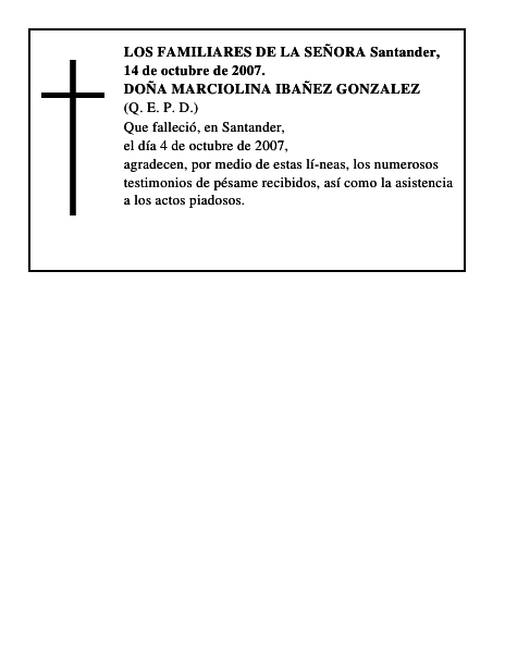 DOÑA MARCIOLINA IBAÑEZ GONZALEZ