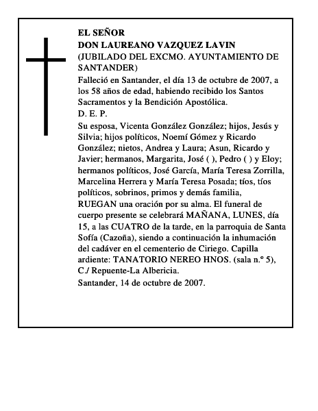 DON LAUREANO VAZQUEZ LAVIN