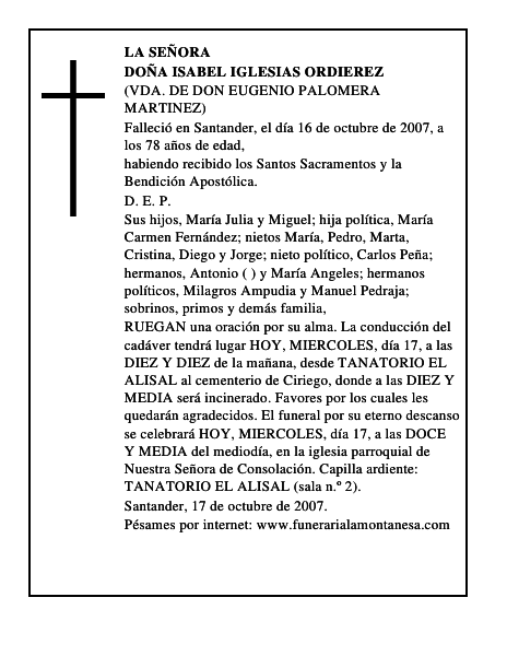 DOÑA ISABEL IGLESIAS ORDIEREZ