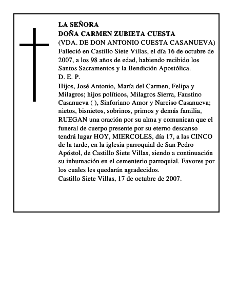 DOÑA CARMEN ZUBIETA CUESTA