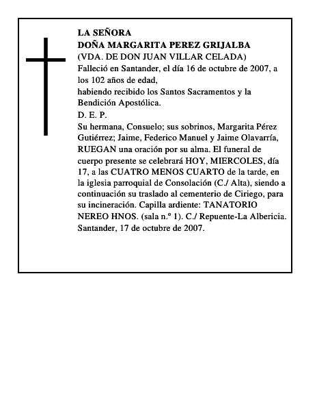 DOÑA MARGARITA PEREZ GRIJALBA