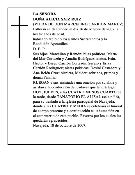 DOÑA ALICIA SAIZ RUIZ