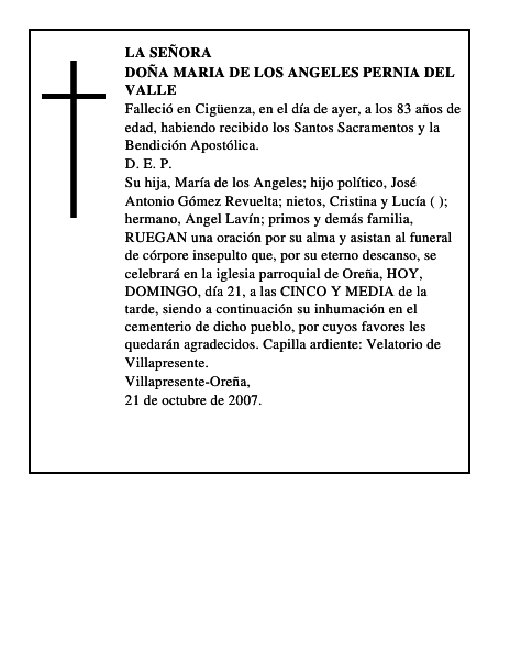 DOÑA MARIA DE LOS ANGELES PERNIA DEL VALLE