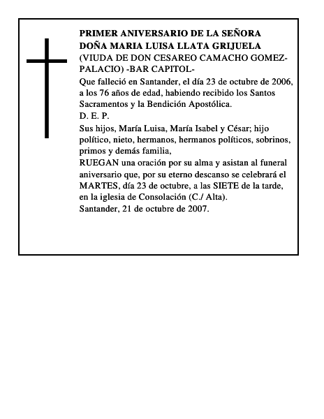 DOÑA MARIA LUISA LLATA GRIJUELA