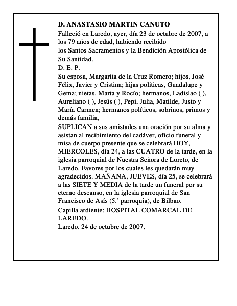 D. ANASTASIO MARTIN CANUTO
