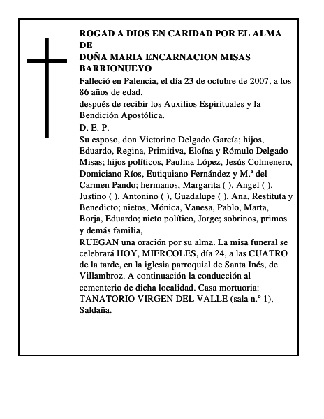 DOÑA MARIA ENCARNACION MISAS BARRIONUEVO