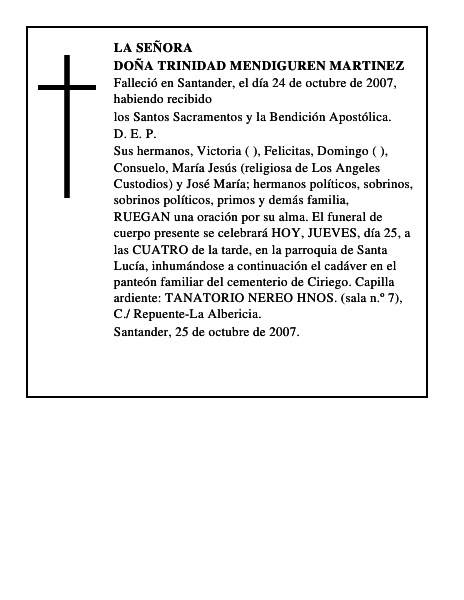 DOÑA TRINIDAD MENDIGUREN MARTINEZ