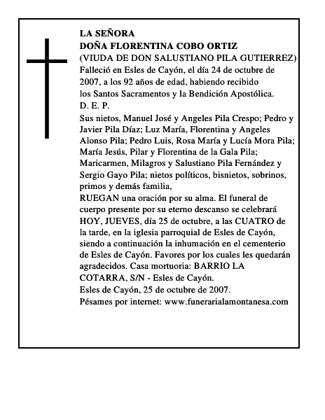 DOÑA FLORENTINA COBO ORTIZ