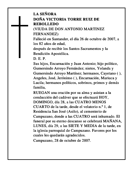 DOÑA VICTORIA TORRE RUIZ DE REBOLLEDO
