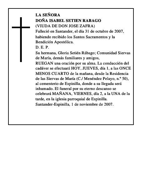 DOÑA ISABEL SETIEN RABAGO