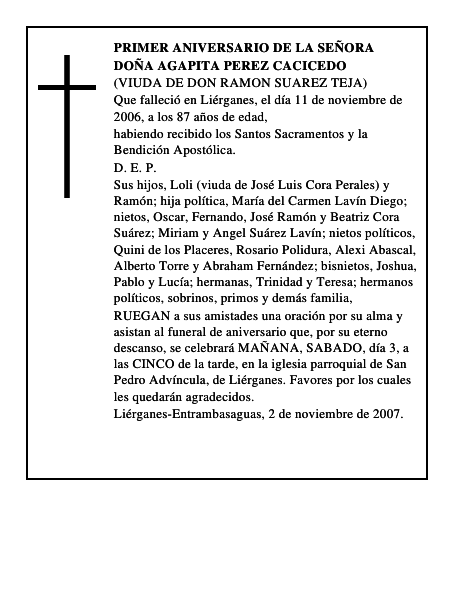 DOÑA AGAPITA PEREZ CACICEDO
