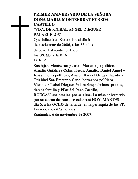 DOÑA MARIA MONTSERRAT PEREDA CASTILLO