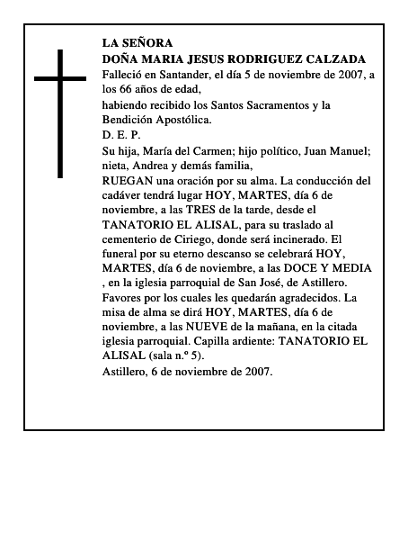 DOÑA MARIA JESUS RODRIGUEZ CALZADA