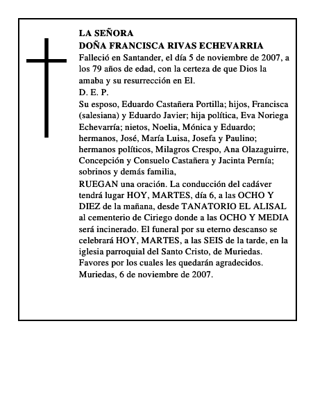 DOÑA FRANCISCA RIVAS ECHEVARRIA