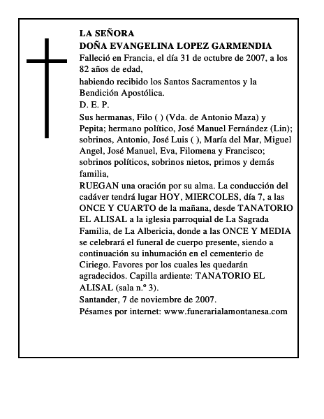 DOÑA EVANGELINA LOPEZ GARMENDIA