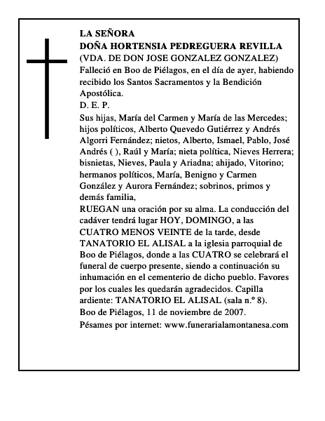 DOÑA HORTENSIA PEDREGUERA REVILLA