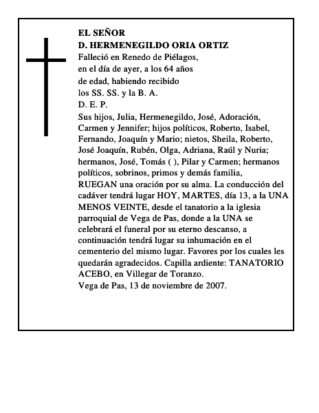D. HERMENEGILDO ORIA ORTIZ