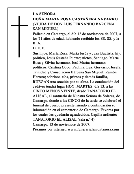 DOÑA MARIA ROSA CASTAÑERA NAVARRO