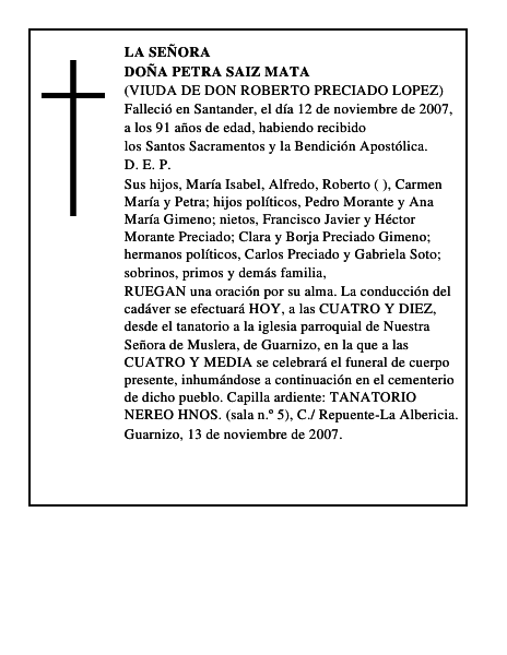 DOÑA PETRA SAIZ MATA