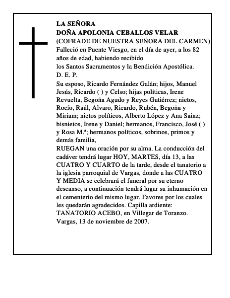 DOÑA APOLONIA CEBALLOS VELAR